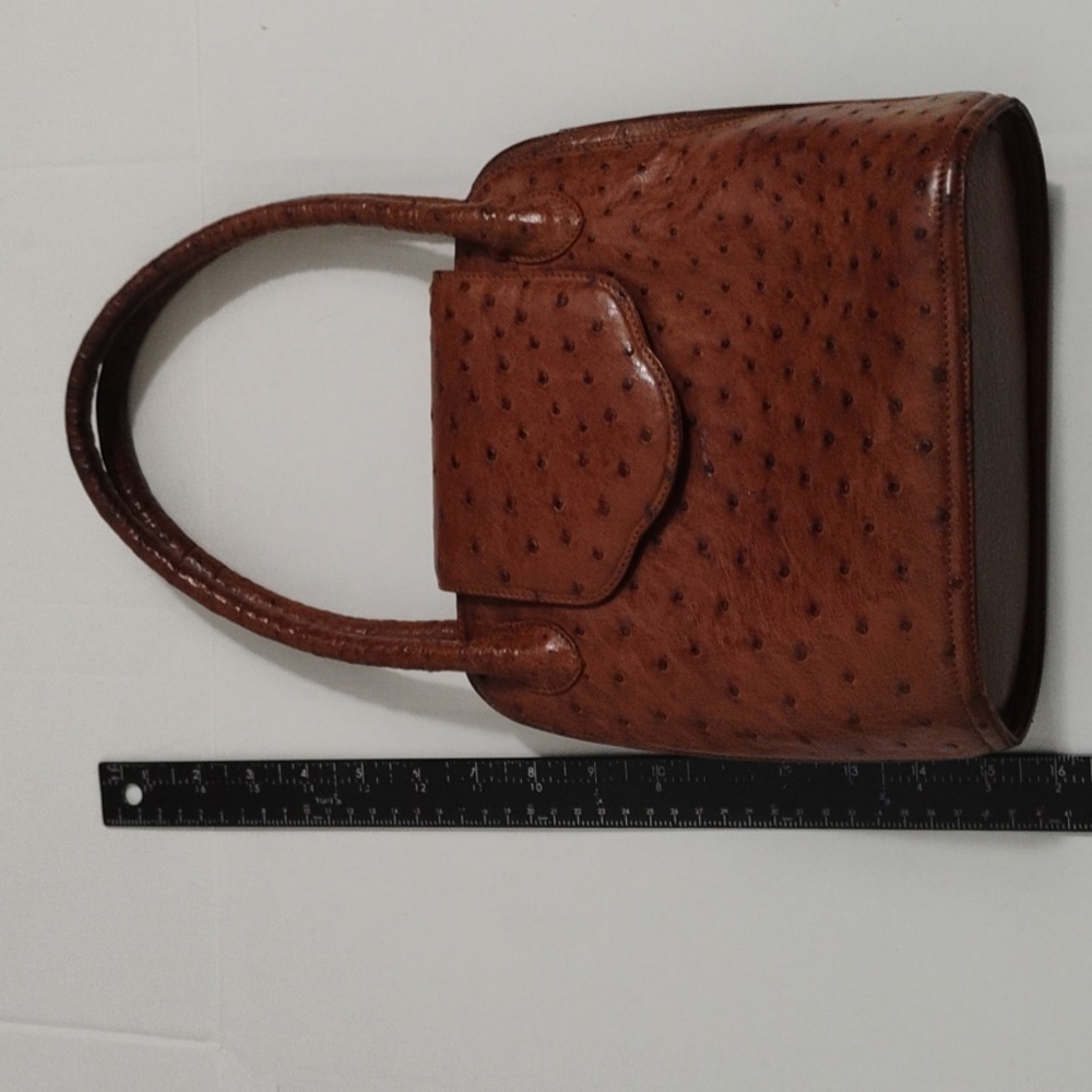 Elegant Brown Ostrich Leather Handbag